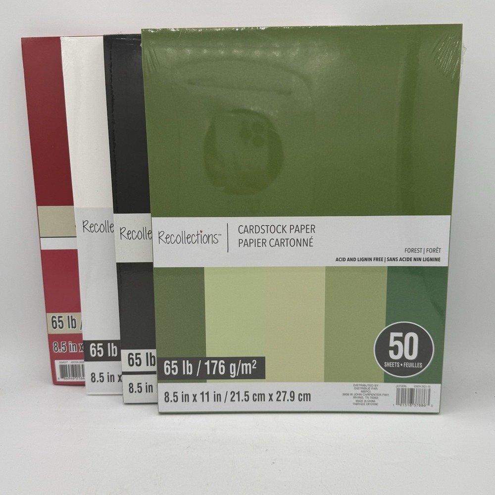 Recollections card stock paper Lot of 4 WHITE,BLACK,RED,FOREST 50 Sheets Each